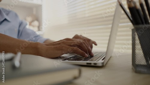 Close-Up Video of Fingers Pressing Laptop Keyboard , Typing on Laptop Keyboard, Typing on Laptop Keyboard in Office Video, Technology and Business Communication.
