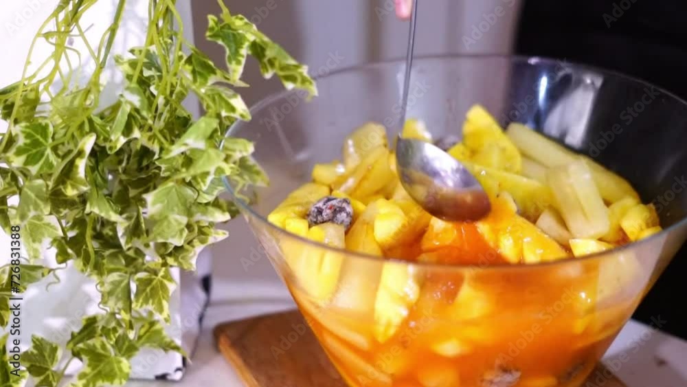Fresh and healthy dish of Indonesian fruit salad called Asinan buah, spicy, sweet, sour and salty snack Fresh and healthy dish of Indonesian fruit salad called Asinan buah, spicy, sweet, sour and salty snack
