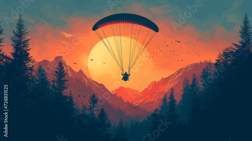 Travel Poster Sunset Paragliding	