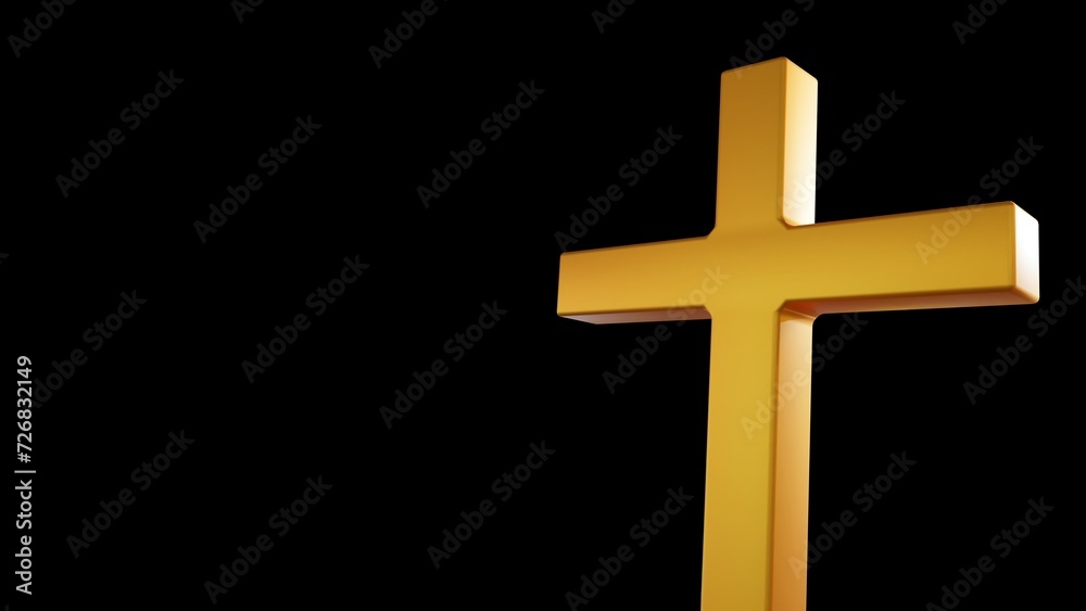 3d rendering gold Christianity cross symbol on the black background
