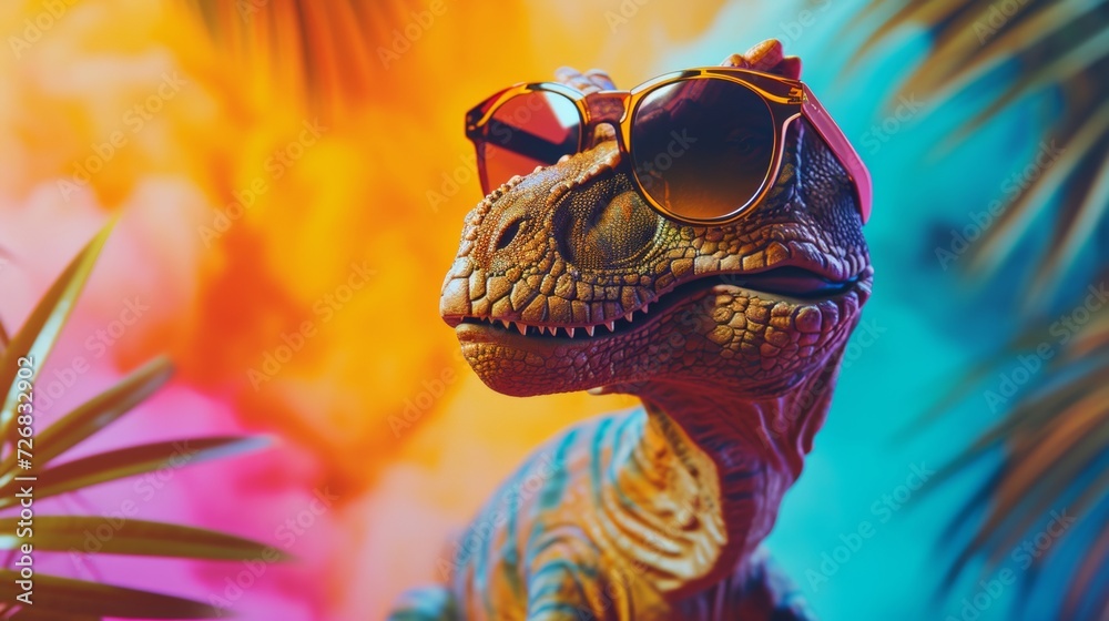 Close-Up of Toy Dinosaur Wearing Sunglasses