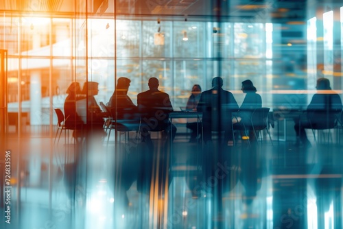 Contemporary Office Buzz: Spacious, Brightly Lit Workspace with Casually Dressed Professionals. Depth of Field and Subtle Bokeh Elegance in Background. Generative AI