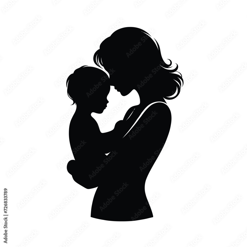 Silhouette of Mother and Child Embrace