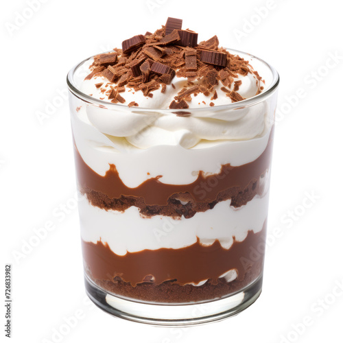 Stock photo, Chocolate Layered Sweet Treat in a rounded glass, on transparency background PNG