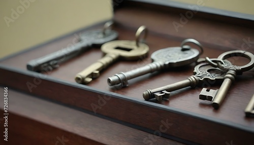 A collection of antique keys, each one unique, displayed in a glass shadow box