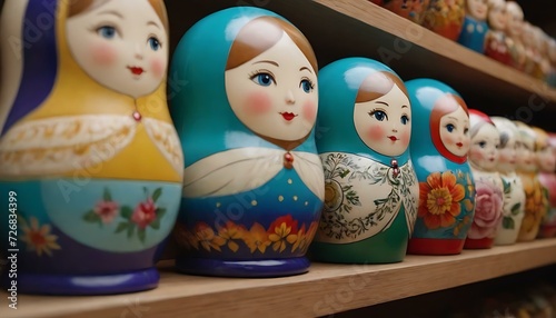 A set of hand-painted nesting dolls, each one revealing a hidden surprise, on a display shelf