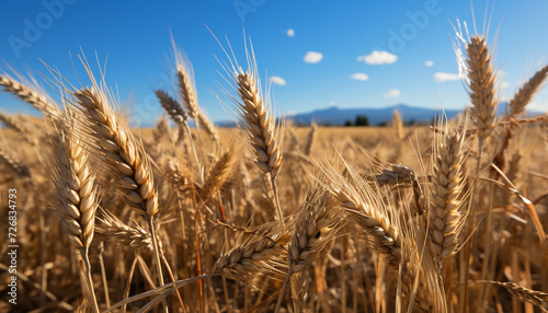 Rural scene wheat farm  summer growth  yellow cereal plant generated by AI