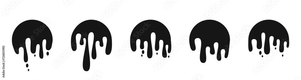 Set of round dripping melted ink glaze silhouette illustration vector Set of round dripping melted ink glaze silhouette illustration vector