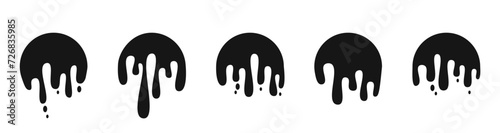Set of round dripping melted ink glaze silhouette illustration vector