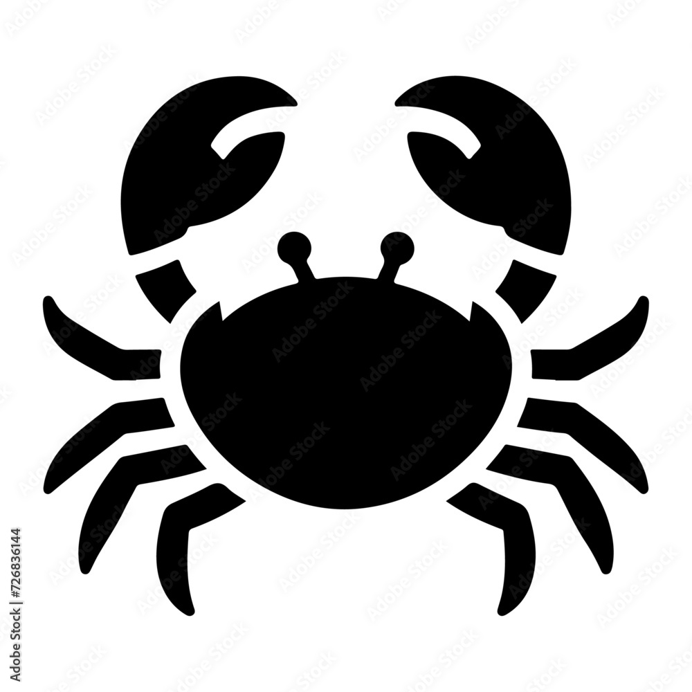 Crab vector icon, symbol, silhouette, black color silhouette