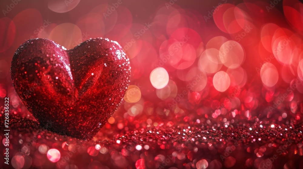 Vibrant Red Glitter Heart on Table
