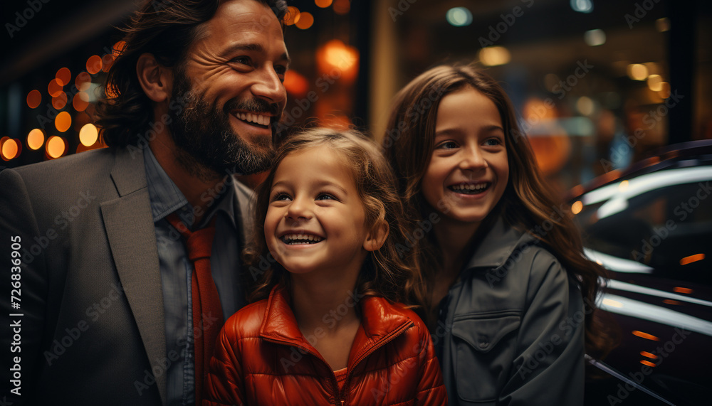 A loving family embraces, smiling, enjoying winter celebration together generated by AI