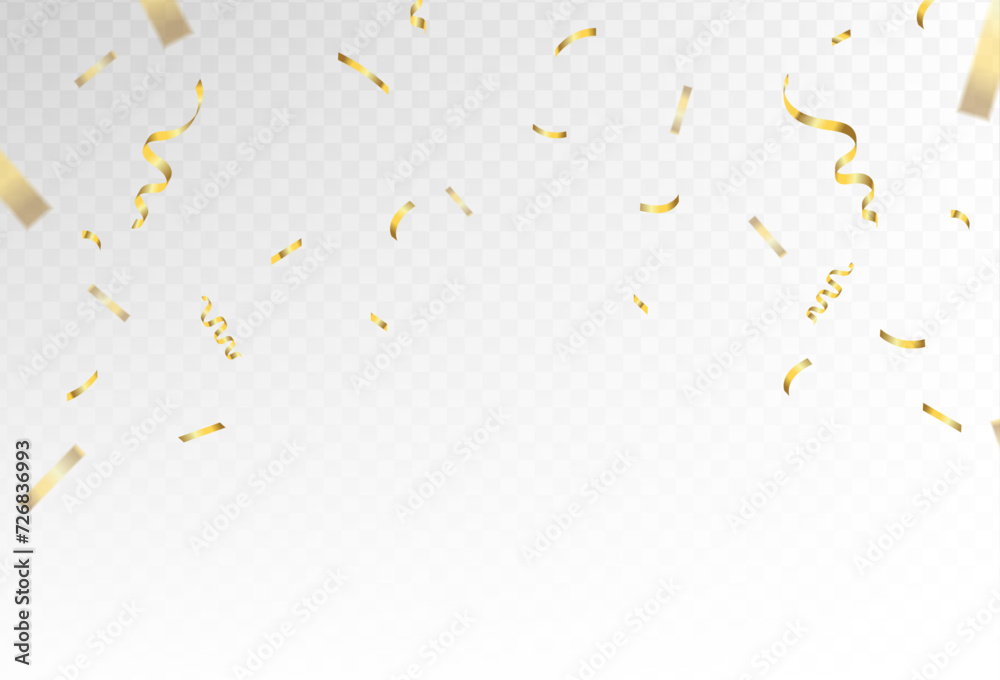 Lots of falling golden confetti with ribbons falling on a celebration & party background, simple design. Vector Lots of falling golden confetti with ribbons falling on a celebration & party background, simple design. Vector
