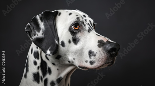 A studio portrait of a pedigreed Dalmatian in profile. © Daniel L