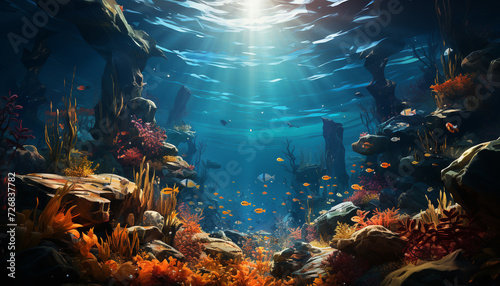 Vibrant underwater reef showcases the beauty of aquatic animals generated by AI