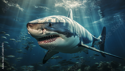 Majestic underwater giant, swimming with awe inspiring aggression generated by AI © Stockgiu