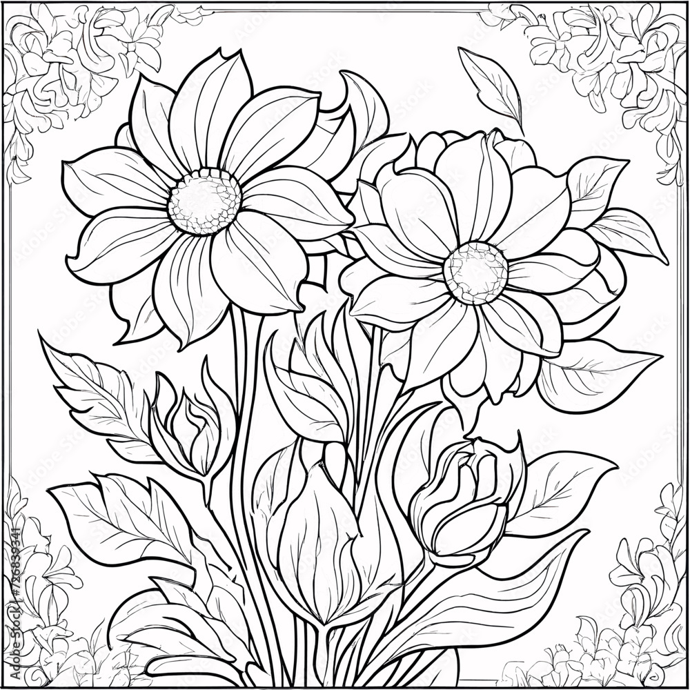 Fototapeta premium Floral coloring book pages for children and adults