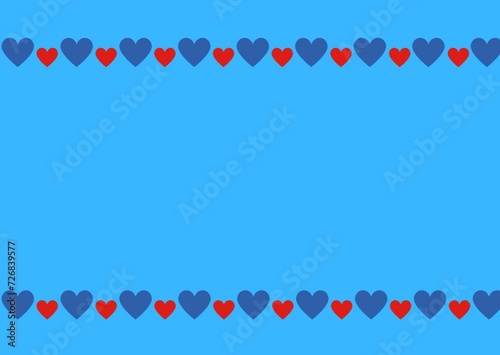 red blue hearts border on blue background 