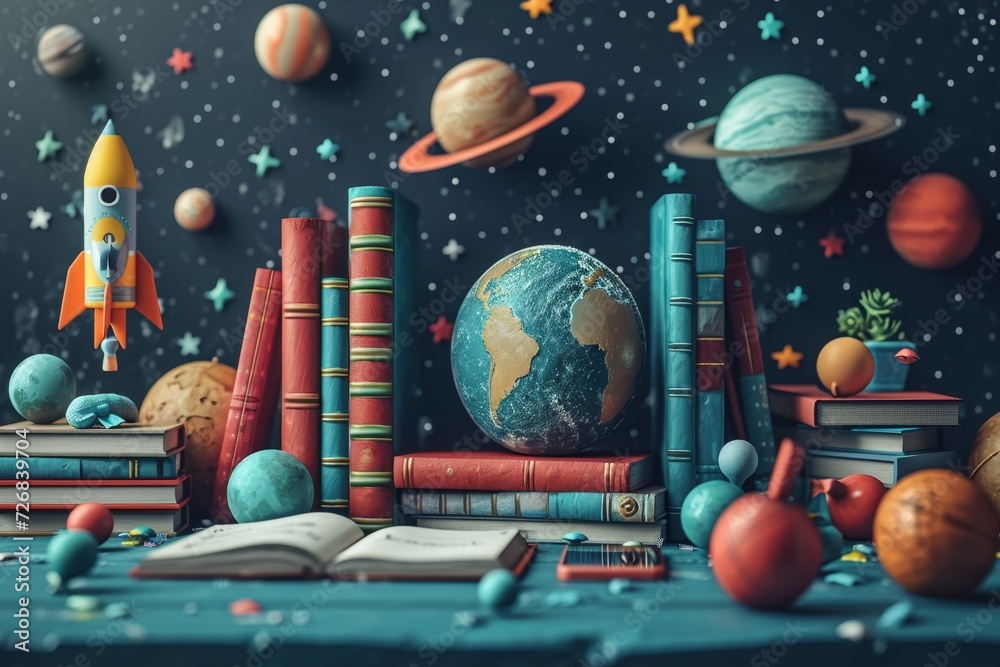books and a globe on a table in a modern interior, the concept of ...
