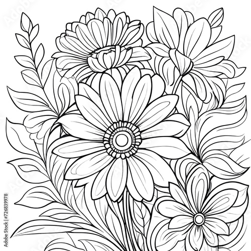 Floral coloring book pages for children and adults