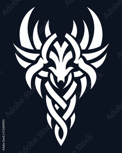 Norse, viking jormungandr knot, black and white vector illustration isolated on black background, tattoo, logo, mascot, symbol, emblem design.