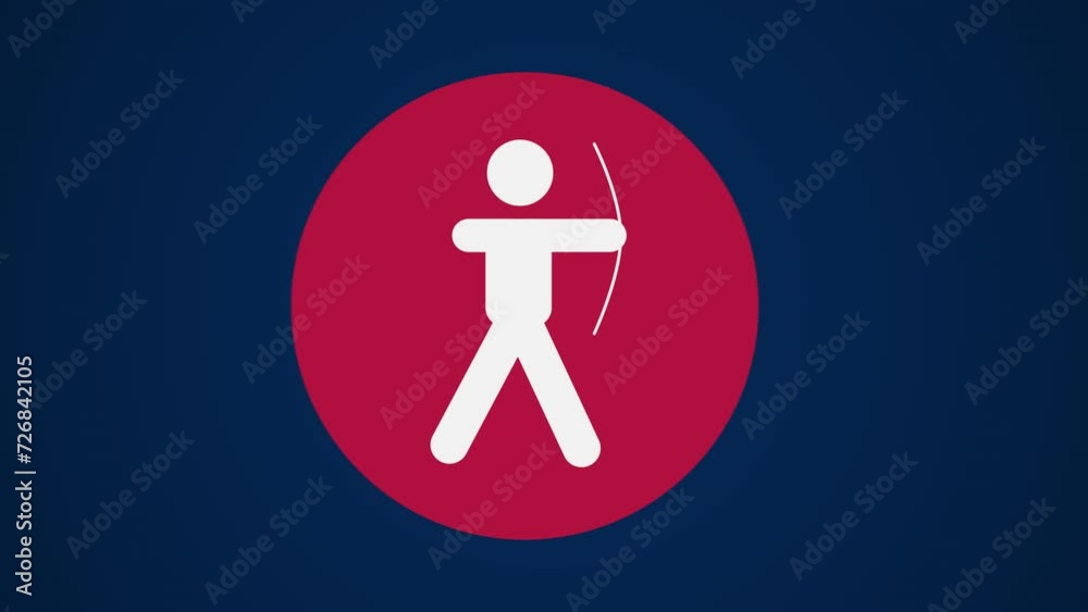 Pictograma de los Juegos Olímpicos de lado izquierdo con el deporte tiro con arco en fondo azul. Pictograma de los Juegos Olímpicos de lado izquierdo con el deporte tiro con arco en fondo azul.