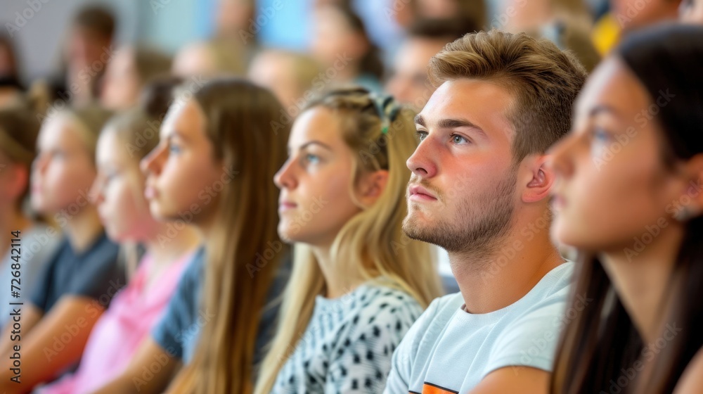 Obraz premium Group of Caucasian University Students Sitting in a Row Generative AI