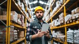 Man in Warehouse Holding a Tablet Generative AI
