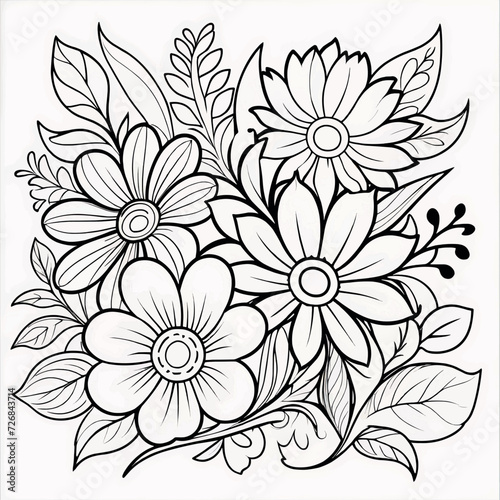 Floral coloring book pages for children and adults