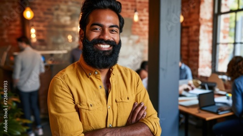 East Indian Businessman With a Beard and a Yellow Shirt Generative AI