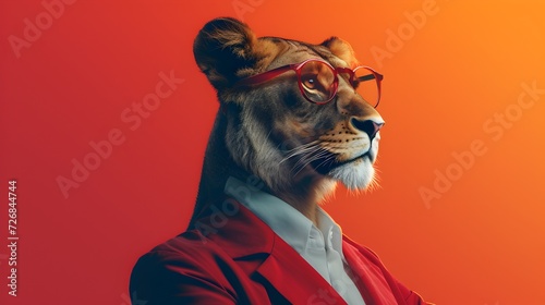 Cool Lion Portrait with Glasses and Outfit