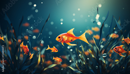 A vibrant underwater world with colorful fish swimming gracefully generated by AI