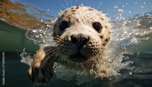 Cute puppy swimming underwater, playing with fish in nature generated by AI