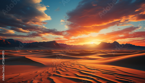 Tranquil sunset over majestic sand dunes in Africa generated by AI