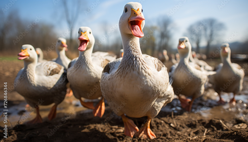 A cute group of young birds waddling on a farm generated by AI A cute group of young birds waddling on a farm generated by AI
