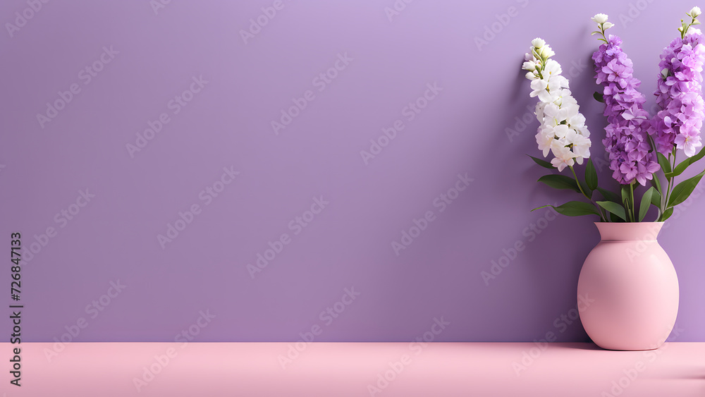 3D flower floral with purple pastel background. Cosmetic or beauty product background for woman's day and mother's day. Copy space floral mockup.