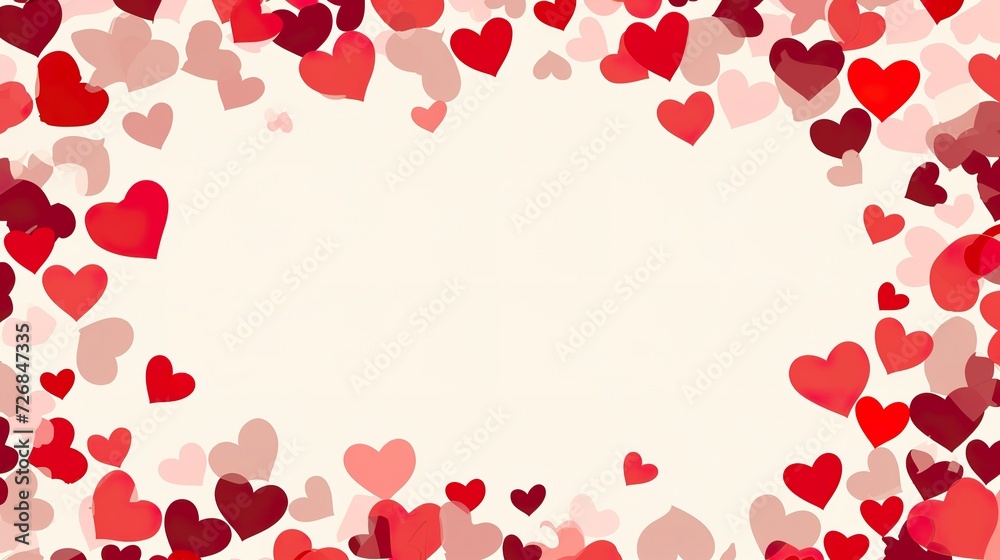A background with heart border in flat frame style. Cute hearts on a background with copy space. A background with heart border in flat frame style. Cute hearts on a background with copy space.