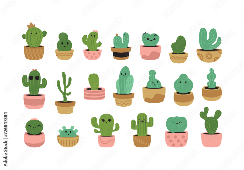 Cute Cartoon Cactus Illustration Set Cute Cartoon Cactus Illustration Set