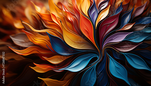 Abstract nature backdrop with vibrant colored leaf shapes generated by AI