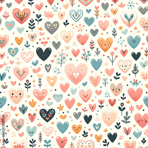A cute hearts seamless pattern, perfect for a playful and romantic design. This pattern features an array of hearts in various sizes and styles, creat