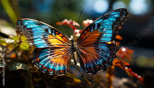 A vibrant butterfly in nature, its wings a multi colored decoration generated by AI