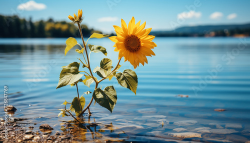 Vibrant sunflower reflects beauty in nature, meadow blossoms with freshness generated by AI