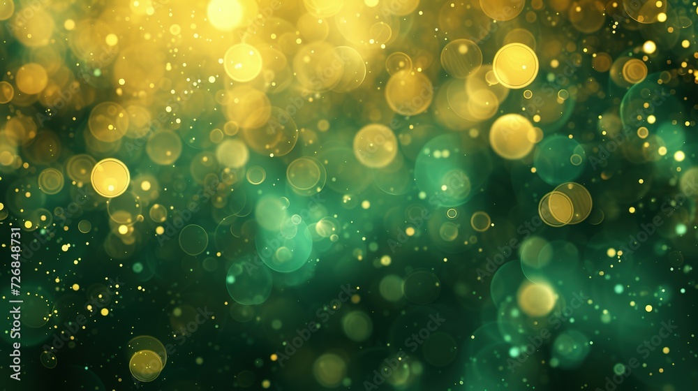 Abstract blur bokeh banner background. Gold bokeh on defocused emerald green background Abstract blur bokeh banner background. Gold bokeh on defocused emerald green background