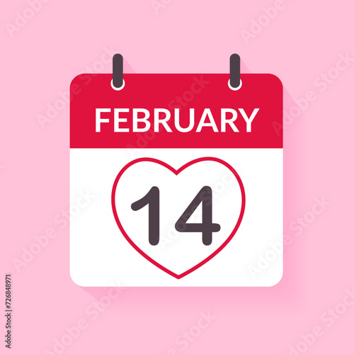 vector icon. valentine day calendar. date in heart shape with pink background