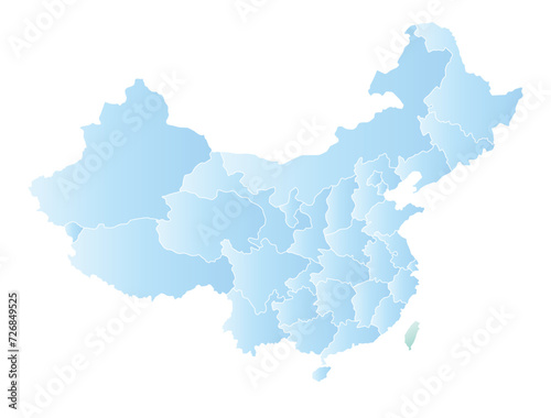 中国と台湾の地図のデザイン、淡い水色、省（市・区）の境界線入り