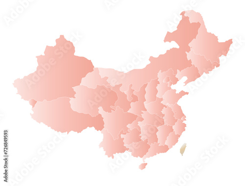 中国と台湾の地図のデザイン、桜色、省（市・区）の境界線入り