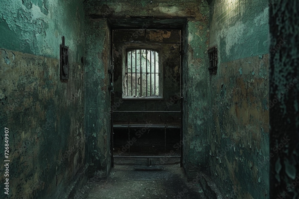 An old abandoned prison. A room with bars