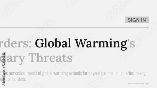 Term 'Global warming' highlighted on FAKE headlines news publications. Titles on white background. Can be used for editorial AND non editorial content as everything is 100% fake