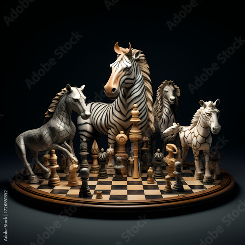 Chessboard where the pieces transform into real animals.