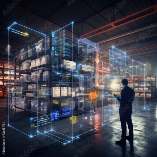 The seamless integration of digitalization and visualization, driven by AI, optimizes the Industry 4.0 process, offering a glimpse into the efficiency of modern logistics. AI generative.